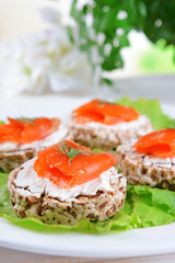 Delicious canapes on table close-up
