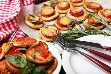 Small pizzas close up