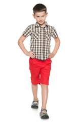 Fototapeta premium Fashion little boy walks