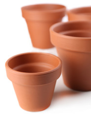 Clay flower pots, isolated on white