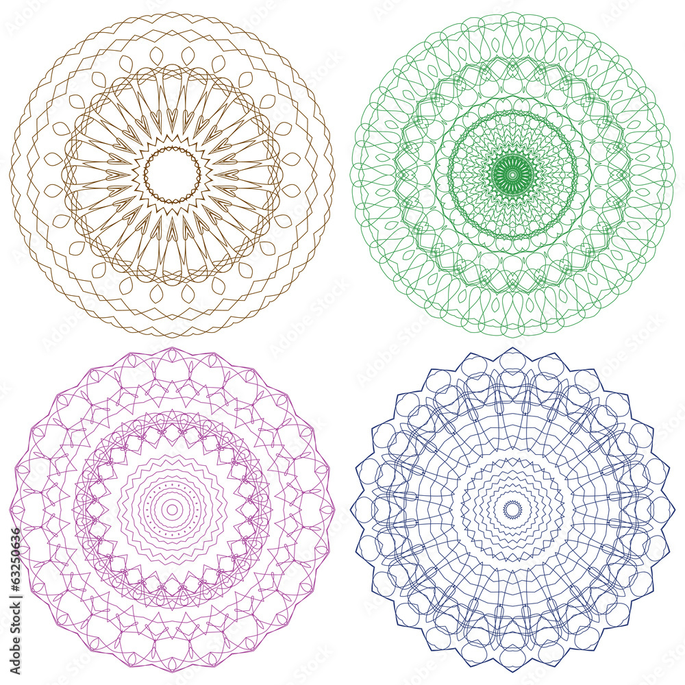 Poster set of vector guilloche rosettes