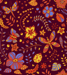 Seamless texture with flowers and butterflies