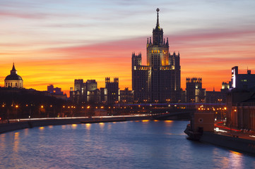 Bright dawn over Moscow. Russia