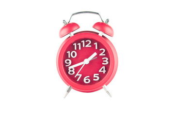 Red alarm clock on white background