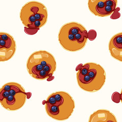 Breakfast With Pancakes and Blueberries Seamless Vector Pattern