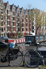 Fototapeta na wymiar Bikes on a bridge, Amsterdam, Holland