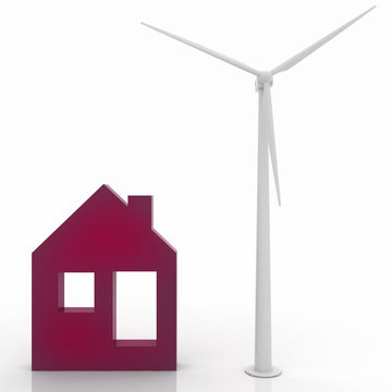 House icon with wind turbine , environmentally friendly