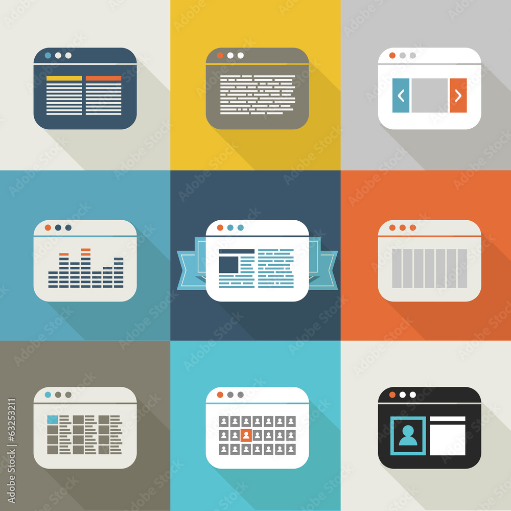 Poster different web browser icons set vintage style