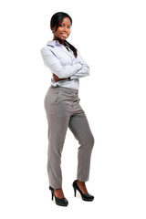 Smiling black businesswoman full length