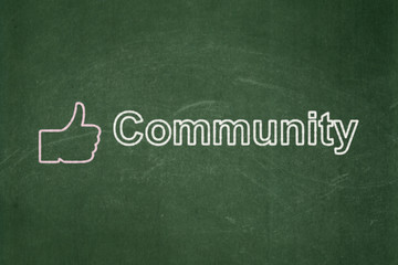 Obraz premium Social network concept: Thumb Up and Community on chalkboard