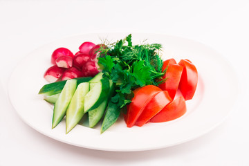 Sliced tomatoes, cucumber and other vegetables