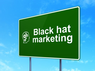 Business concept: Black Hat Marketing and Head With Gears on