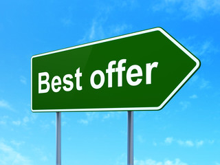 Finance concept: Best Offer on road sign background