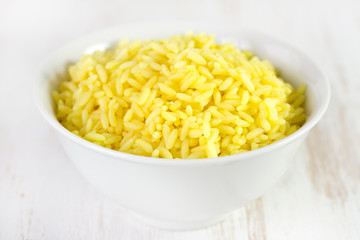 rice in white bowl