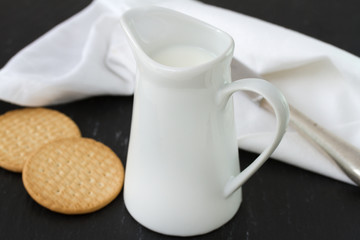 milk in jug with knife and cookies