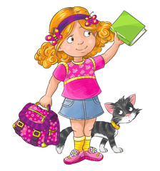 Schoolgirl with a cat