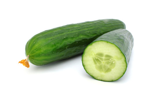 Whole and sliced ​​cucumbers
