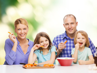 happy family with two kids eating at home