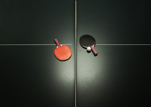 Table tennis table and ping pong paddles