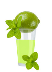 Glass of fresh lime juice with lime  