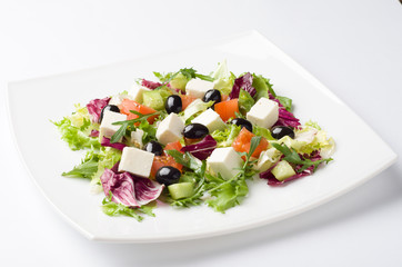Mixed vegetable salad wit olives and feta cheese
