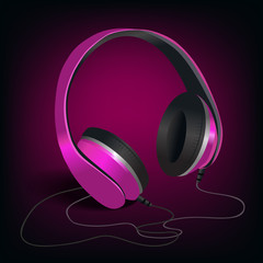 Pink headphones on purple background