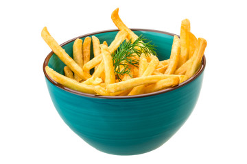 French fries on white background