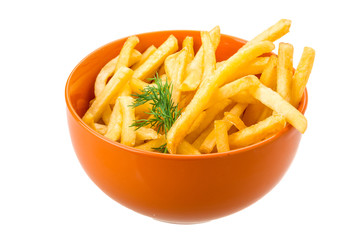 French fries on white background