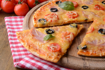 Tasty pizza on table close-up