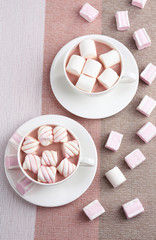 Cups of hot chocolate with marshmallows