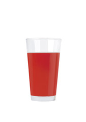 Glass of fresh tomato juice on white background 