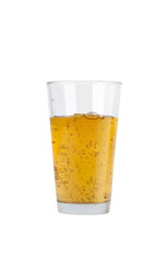 Glass of fresh apple juice on white background 