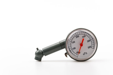 Tire pressure gauge isolated white background