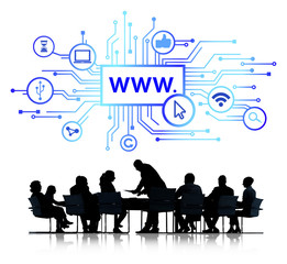 Silhouettes of Business People Working World Wide Web