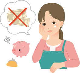 家計が苦しくて悲しむ主婦
