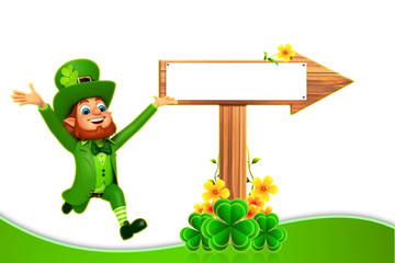 Leprechaun for patrick's day with wooden arrow