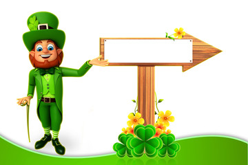 Leprechaun for patrick's day with wooden arrow