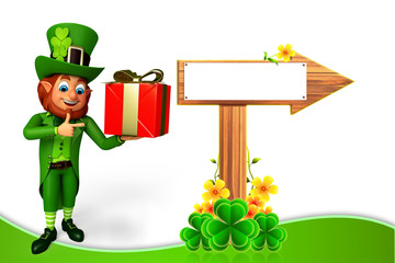 Leprechaun for patrick's day with wooden arrow