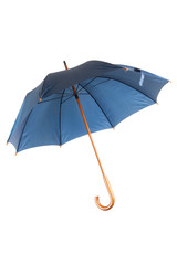 Open blue umbrella isolated on white