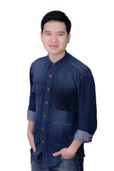 Fototapeta premium Portrait of asian man wearing jeans shirt