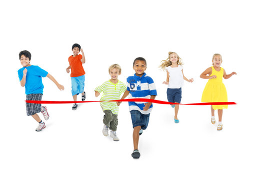 Children Running Toward The Finish Line