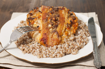   Chicken breast stuffed with vegetables, dried mushrooms and b