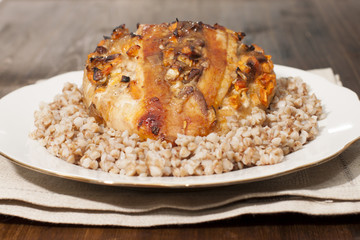   Chicken breast stuffed with vegetables, dried mushrooms and b