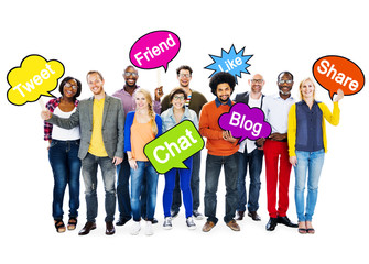 Multi-Ethnic People Holding Social Media Speech Bubbles