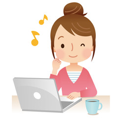 女性　PC　イラスト