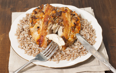  Chicken breast stuffed with vegetables, dried mushrooms and b