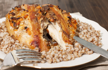   Chicken breast stuffed with vegetables, dried mushrooms and b