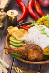 nasi ayam penyet, indonesian fried chicken rice