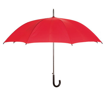 Opened red umbrella over white
