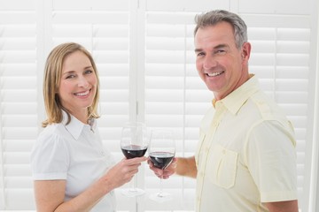 Happy couple toasting wine glasses
